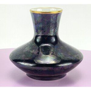 Vintage vase, iridescent porcelain, black lustreware, T&V Limoges France